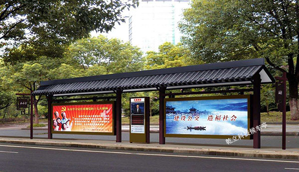 仿古公交車候車亭安裝實景效果